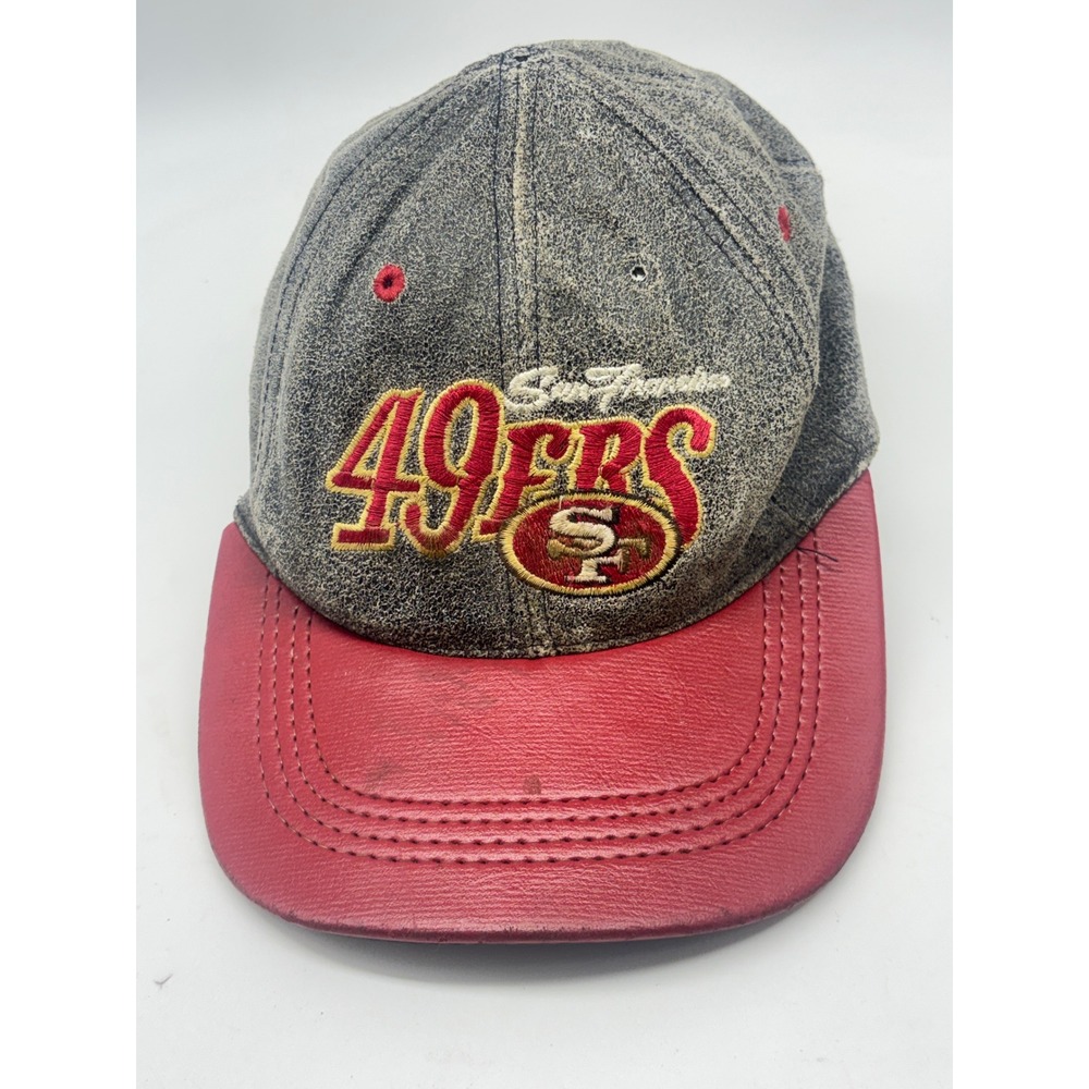 Vintage San Francisco 49ers Modern Genuine Leather Snapback Hat Gray Red NFL 90s